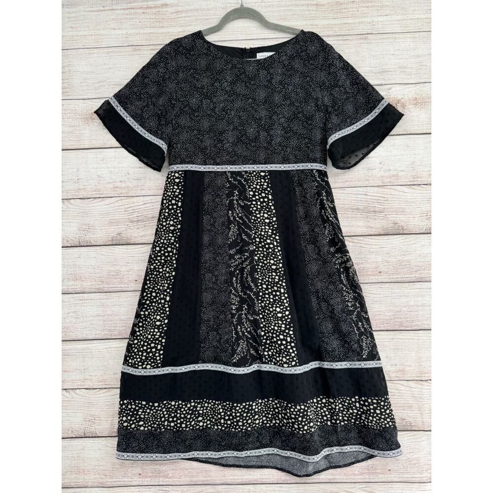 Piper & Scoot Multi Print Lace Trimmed A-Line Dress Women's Medium Black/White‎